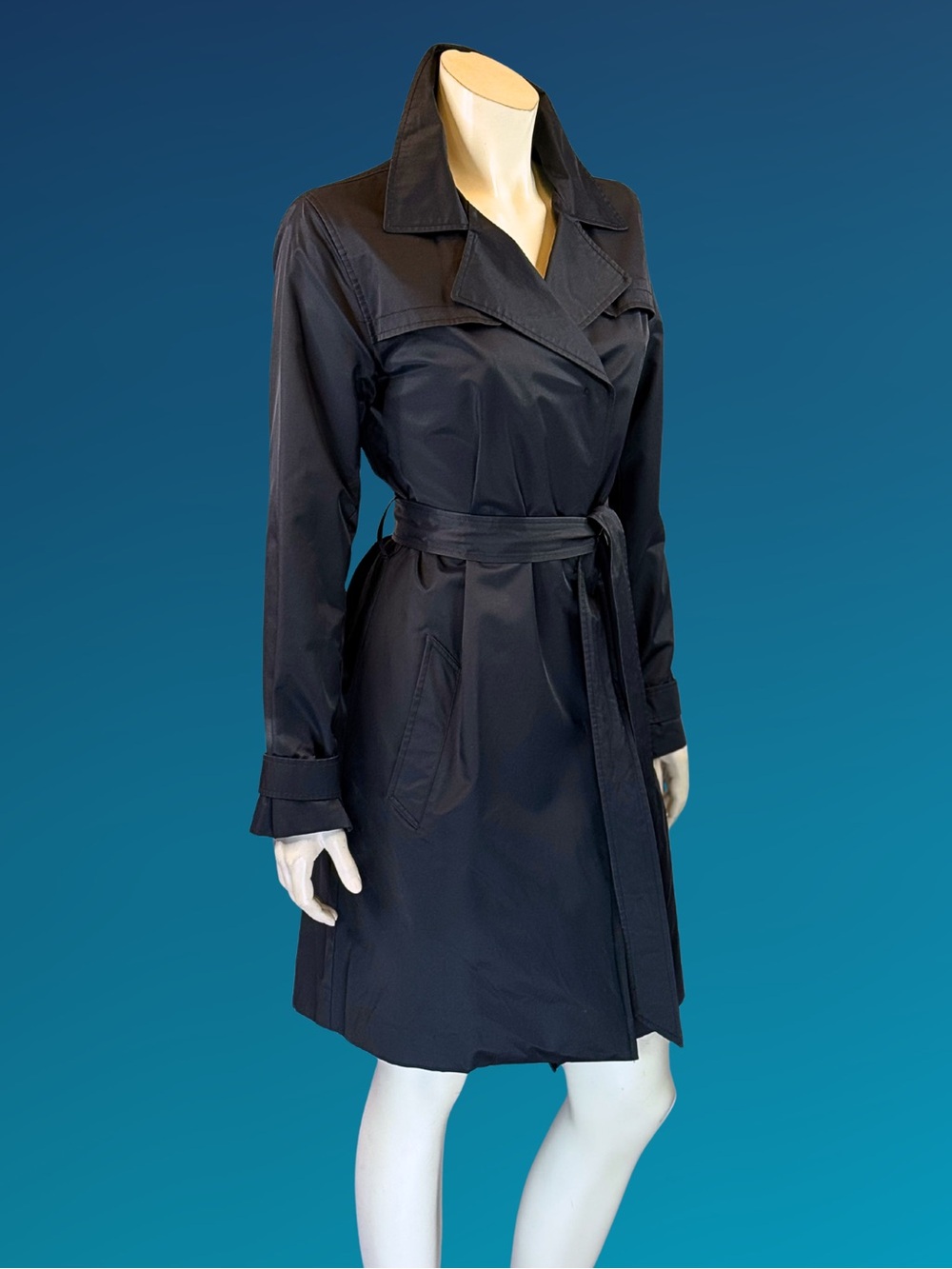 Vintage Y2K NINE WEST  Black Minimalist Mini Trench Coat 2004 | S - Picture 7 of 16